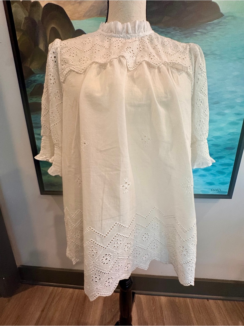 ME+EM White Eyelet Lace Cotton Blouse with Ruffle Neck - Picture 4 of 10